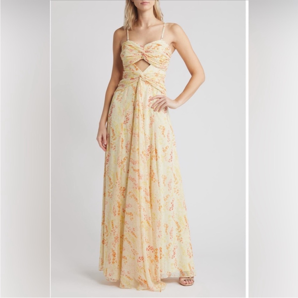 Likely Strapless Twist Front Floral Maxi Dress - Yellow